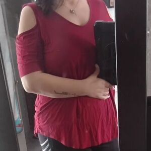 Women's Red Cold Shoulder Top